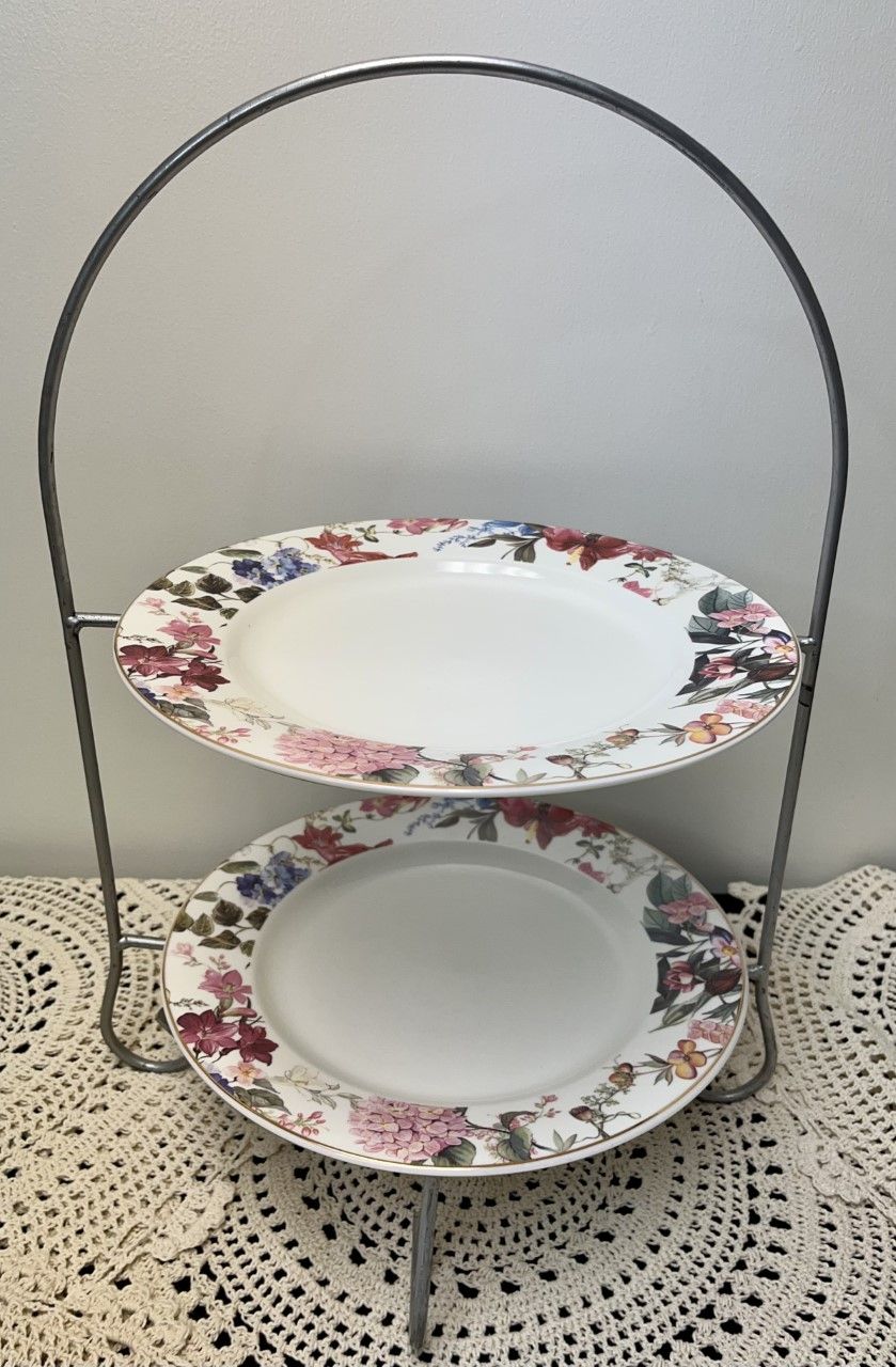 Two Tier Tea Stand with China Plates