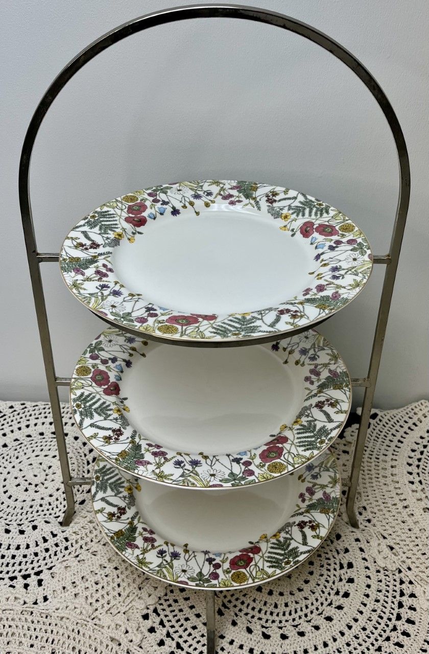 Three Tier Tea Stand with China Plates