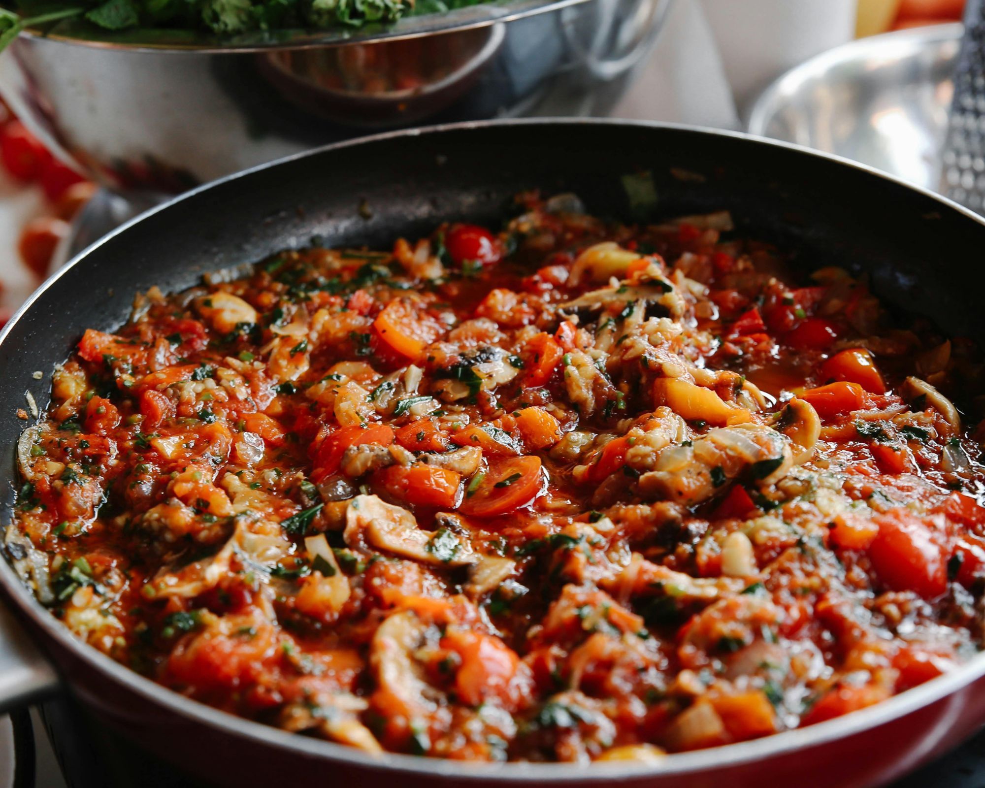 Spring Ratatouille with Eggplant, Squash, Roasted Tomatoes & Herbs