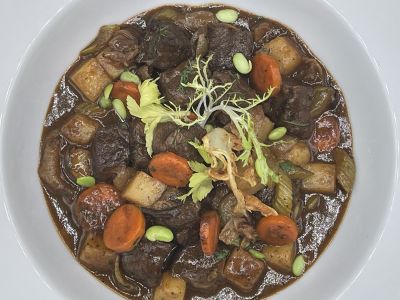 Pacific Spring Ale Beef Stew with Carrots, Rutebagas, Onions & Celery