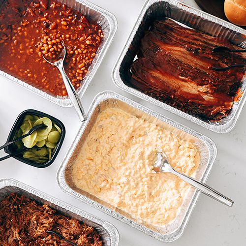 BBQ food in catering trays