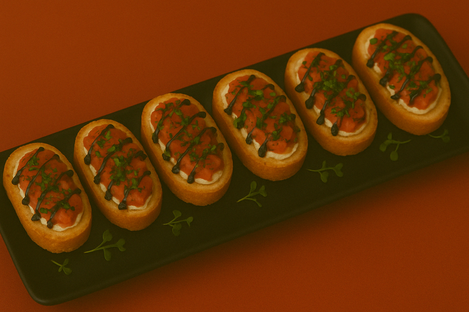 TOMATO BASIL BRUSCHETTA (TOMATOES, PESTO, RICOTTA & PARMESAN CHEESE, DRIZZLED W/ BALSAMIC)