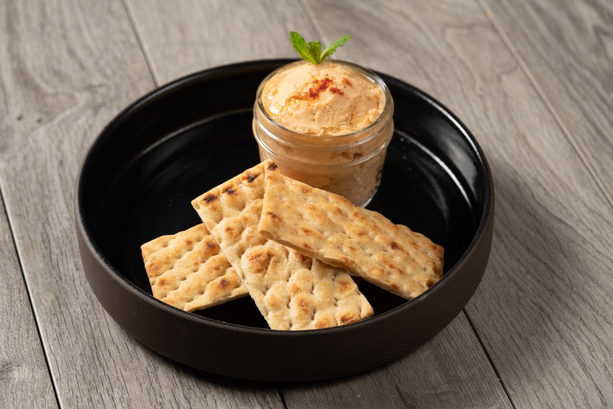 House Made Olive Oil Crisps with Smoked White Bean Dip