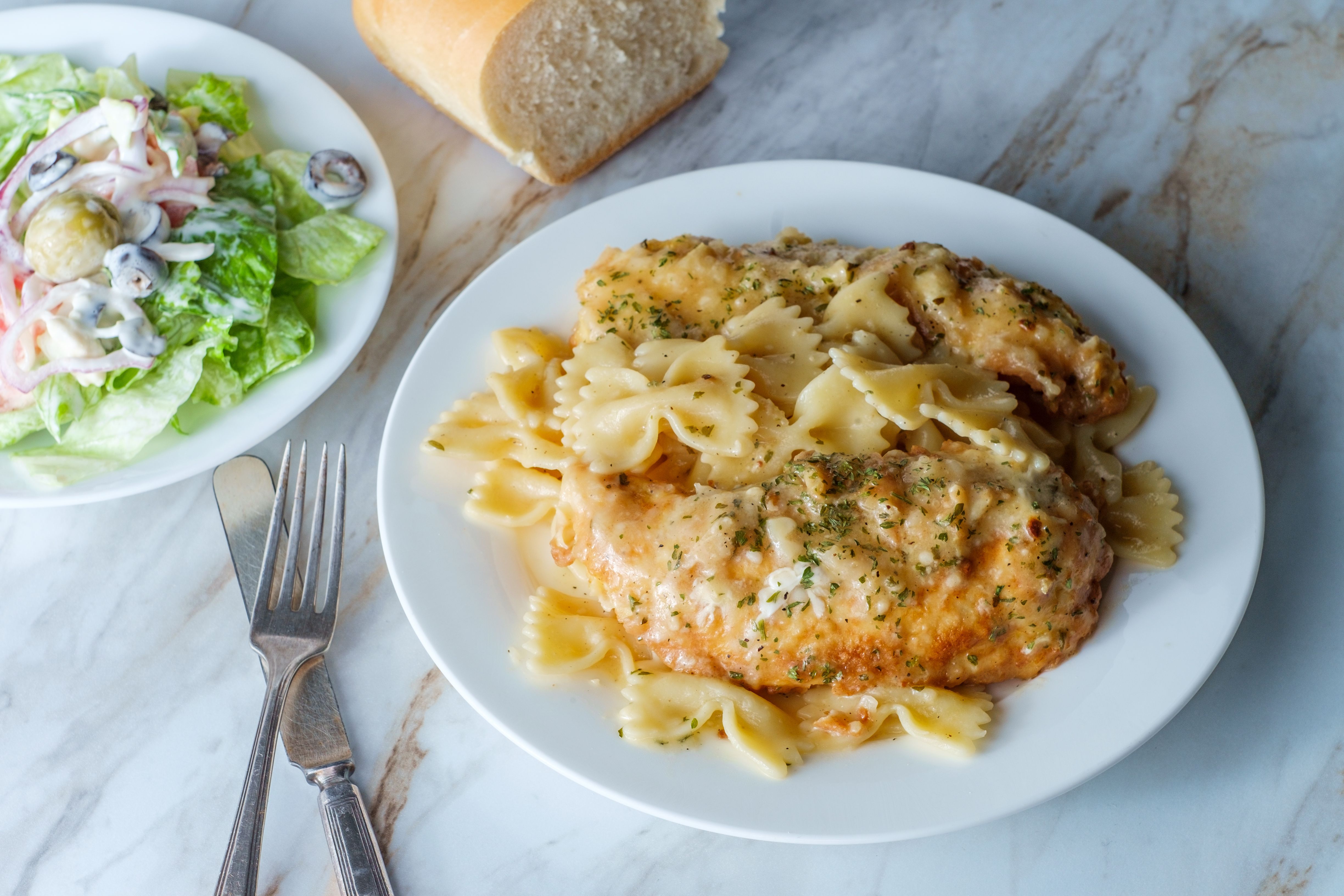 Chicken Picatta over Bowtie Pasta